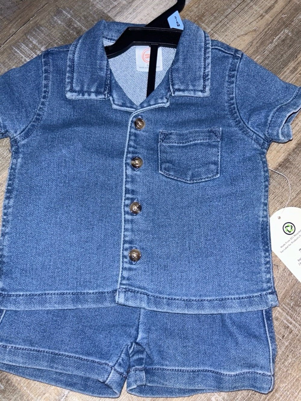 Denim Two-Piece Shirt & Shorts Set - Blue